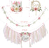 1st Wildflower High Chair Banner Birthday Decorations For Girl Pink Flower Cake Topper Hat Floral Theme Party