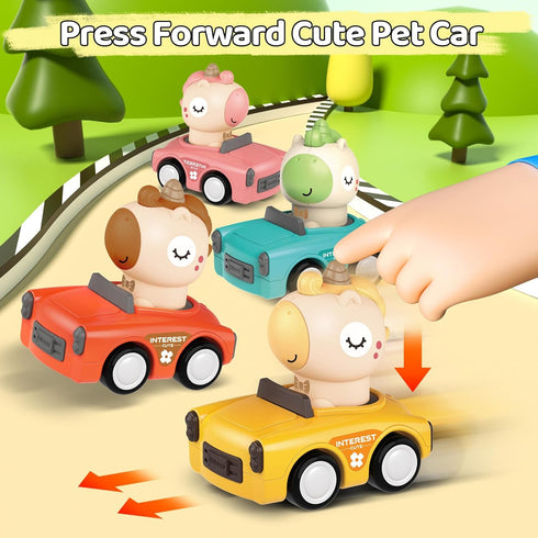 1-3, 6-9-12-18 Set, 1st 1-2 Press to Go Friction Inertia Car, Animal Toddler Toy Cars Infant Month Play Figure Vehicle