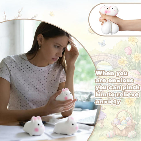 24 Meooeck Pcs Easter Rabbit Stress Balls for Adult Bunny Party Favor Fun Rabbit Squeeze Fidget Cute Animal Balls