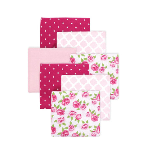 Little Treasure Hudson Baby Cotton Poly Flannel Receiving Blankets Multipack, Pink Rose,