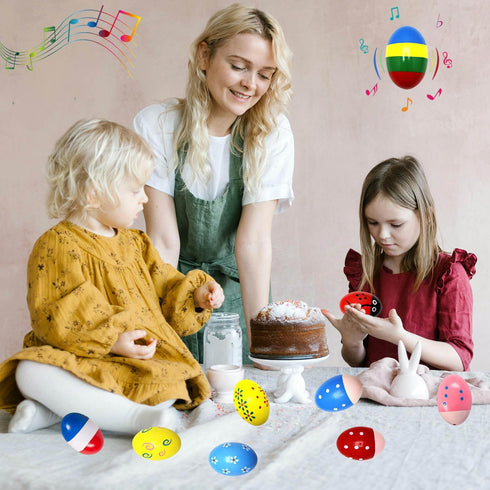 9 Pcs Wooden Easter Eggs Shakers Maracas for Kids, Musical Instrument Classroom Prize, Easter Basket Stuffers