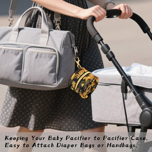 YETTASBIN Sunflower Portable Pacifier Holder Case with Metal Hook Buckle & Zipper for Diaper Bag and Stroller