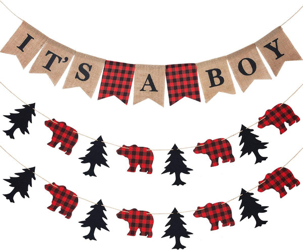 Boao 3 Pcs Lumberjack Birthday Party Banner, It's a Boy Banner for Baby Shower Decor