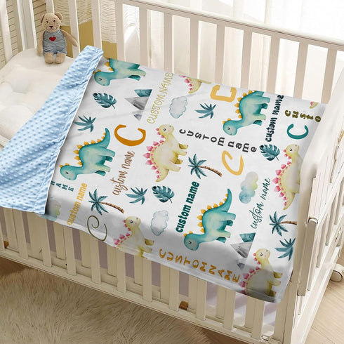 Personalized Baby Blankets for Boys Girls, Custom Baby Blanket with Name, Dinosaur Letters Theme, Super Soft Fleece
