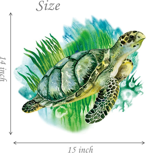 ROFARSO Lifelike Cute Green Sea Turtle Animal 3D Vinyl Bathroom Wall Stickers, Removable Wall Decals for Nursery and