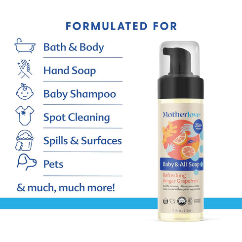 (32 oz) (Pack 2) Motherlove Baby & All Soap Gentle Foaming All-Purpose Castile Soap Made with Organic Ingredients