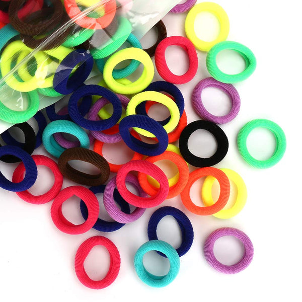 200PCS Soft Hair Elastics and Toddler Hair Ties, Mini Ponytail Holders in 10 Colors, 1 Inch Diameter