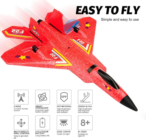 RC Plane, F22 RC Airplane Fighter Ready to Fly, 2.4Ghz 2 Channel Remote Control Plane for Kids Beginners
