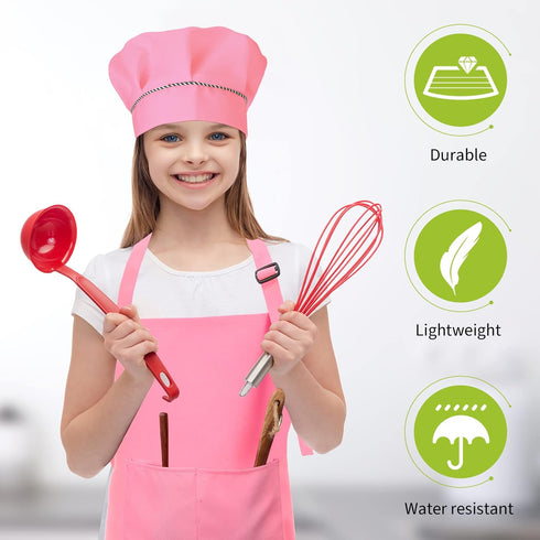 28 Set Handepo Pcs Kid Apron and Chef Hat Adjustable Bib Apron with Pockets for Kids Cooking Baking Painting Crafting
