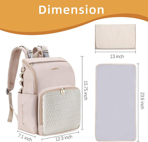 vosmles Backpack Backpack Stylish Baby Diaper Bag, Baby Bag with Changing Pad, Pacifier Case& Stroller Straps, Large