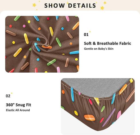CZXW 52" 28" Chocolate Sprinkles Crib Sheets Fitted x Natural Cotton Soft & Breathable for Baby Crib Mattress