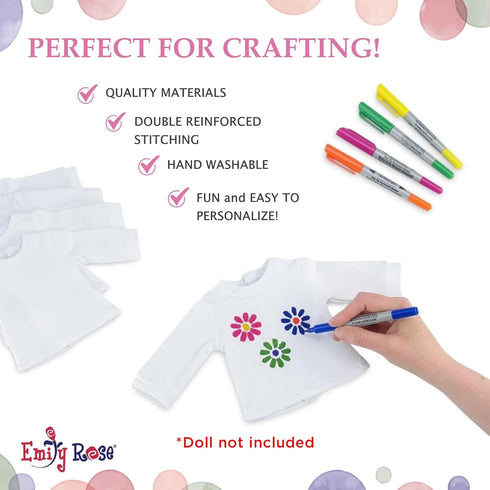 18 Inch 5-Pack 18" Emily Rose Doll Clothes Value Basics Bright White Long Sleeved T-Shirts Tees for Party Gift Crafting