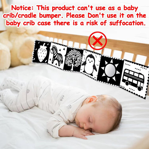 Black and White High Contrast Baby Toys, Soft Book for Newborn Brain Development, Infant Sensory Crinkle Toys