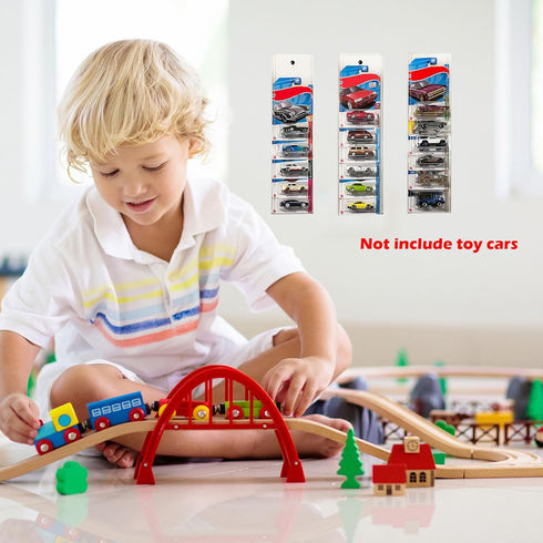 12 Pack Clear Model Car Display Case - Holds 120 Cars, Compatible with Hot-Wheels, Wall Mount Toy Storage