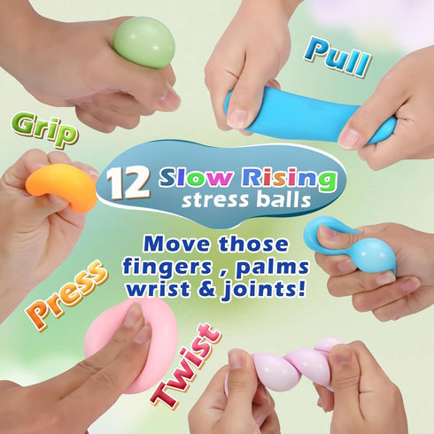 ASPULU 72Pcs Set Pack Stress Balls for Adults and Kids - Squishy Ball Sensory Fidget Toys for Anxiety Relief - Squeeze