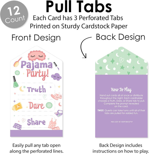 Big Dot of Happiness Pajama Slumber Party - Girls Sleepover Birthday Game Pickle Cards - Set of 12
