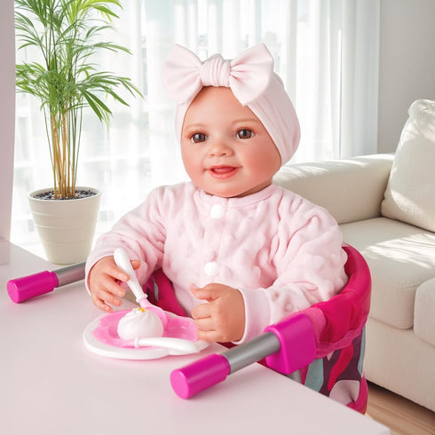 1220 Inch 3+ BABESIDE Baby Doll High Chair for Dolls, Foldable Table Seat Doll Furniture, Portable Feeding Chair