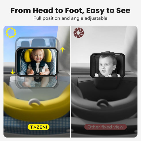 360 Fixed Headrest Car Mirror for Baby Rear Facing Fit Tesla and Other Models Shatterproof Baby Mirror for Car Back