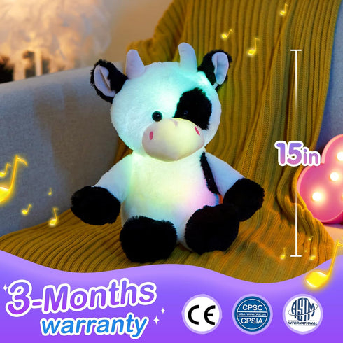15'' Glow Guards Light up Music Cow Stuffed Animals Glowing Singing Soft Plush Toy with Lullaby Songs LED Night Lights