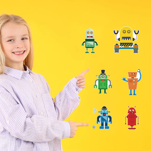 DaiUni 24 8.27''5.9'' Sheets Make Your Own Robot Stickers for Kids Toddlers, Make a Face Stickers for Kids Party Favors