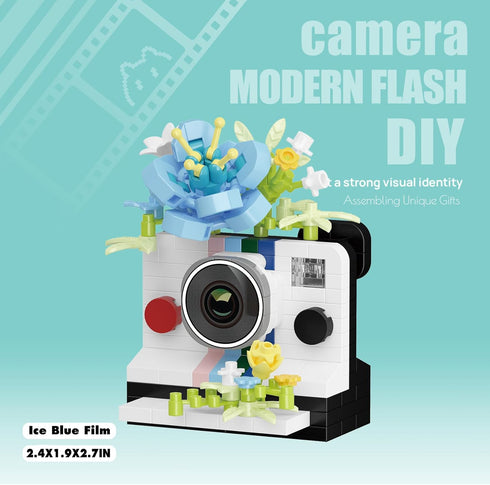 Sacblirr Ice Blue Film Cute Flower Camera Series Mini Building Toy Bricks Micro Blocks Kit Miniature Toys Ideal