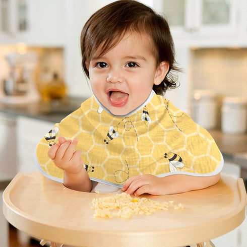 YYZZH 4 Pack 100% Cute Bee On Honey Yellow Honeycomb Muslin Burp Cloths for Baby Cotton Baby Washcloths Bibs for Boy
