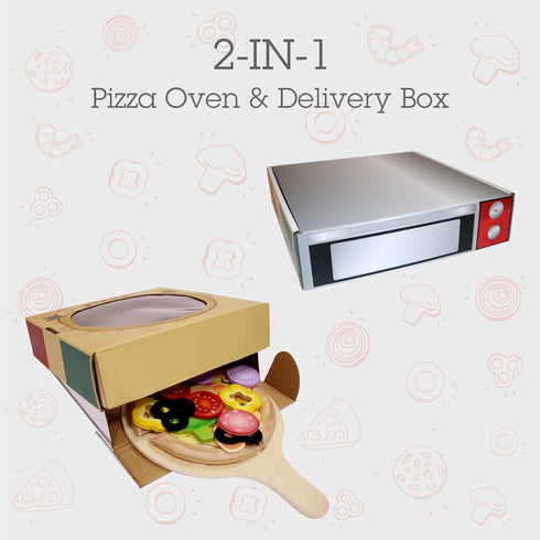 Hape Perfect Pizza Wooden Playset - 2-in-1 Pizza Oven & Delivery Box, 29 PCs Pretend Play for Toddlers