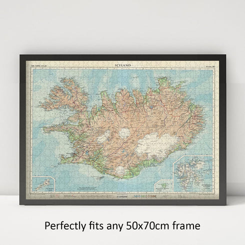 1959 Map of Iceland, 1000 Piece Adult Jigsaw Puzzle for Iceland Lovers