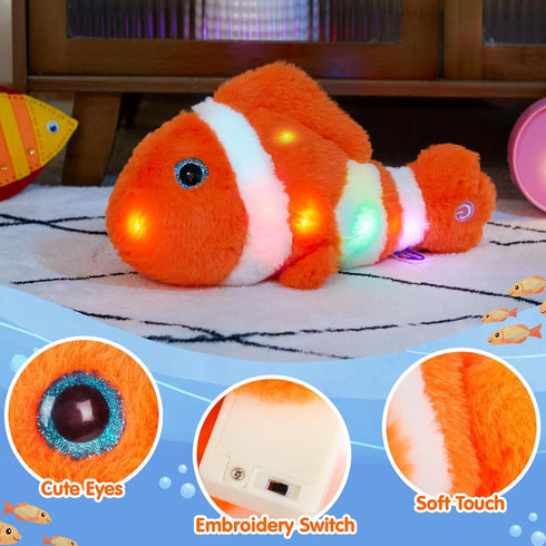 Glow Guards 12" Glowing Goldfish Plush Light Up Stuffed Animal, Soft Plush Pillow Birthday Gift for Kids (Orange)