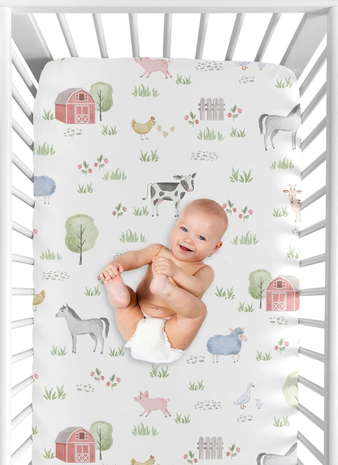Sweet Jojo Designs Fitted Baby Crib Sheets (Farm Animals) - Standard Size for Boys or Girls, Infant Nursery, Toddler