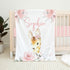 UnoCo Personalized Deer Baby Blanket, Baby Girl Blanket, Pink Floral Baby Blanket, Girl
