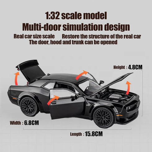 1/32 Dodge Challenger Hellcat Alloy Toy Car Model with Light and Sound, Pull Back Collectible Model Cars for Boys 3+