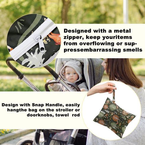 Wenboco 2Pcs Forest Animals Print Wet Bags, Wet Dry Bag Reusable for Swimsuit, Travel, Diapers, Pool, Beach, Dirty Yoga