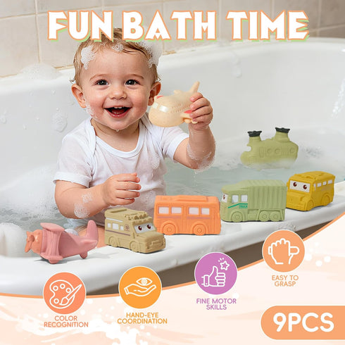 9 Pack 6-12 1-3, 1-3 Baby Bath Toys Cars Floating Bath Toys Mold Free, for Infants & Kids Ages No Hole Bathtub Toys