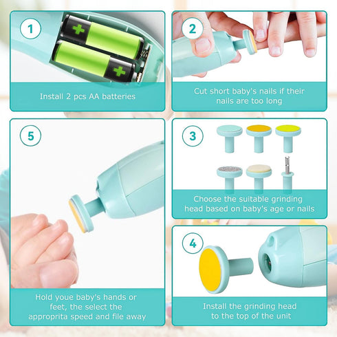 Trimmer 6 Baby Nail Electric with with a Nail Clipper, Polish Grooming Kit with Grinding Head - LED Light Safe Nail