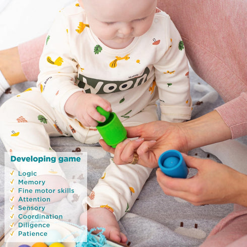 Ulanik Rainbow Balls in Cups, Toddler Montessori Toys for 1+ Year Old Kids, Wooden Matching Game for Learning