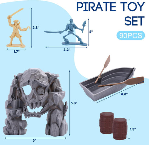 3 otters 90PCS Pirate Toy Set, 2 Colors Pirate and Skeleton Warriors Figures with Accessories Plastic Pirate Toys for Kids Birthday Easter