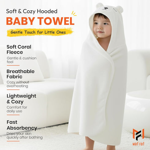 Mart Fort Pack 2 31.5" 31.5" of Hooded Baby Towels for Newborn- x Coral Fleece Fabric, Absorbent and Washable