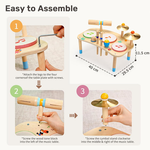 11-in-1 Set-Wooden 1-3, WINGYZ Toddler Drum Baby Musical Instruments & Montessori Musical Toys for Toddlers Music Table