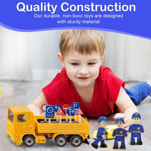 FUNERICA Toy Police Officer Set - 3 Pcs Detailed Little People Police Action Figures for Toddlers and Kids