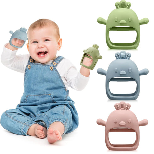 3 Pack Baby Teether Teething Toys for Babies 0-6 Months, Silicone Anti Dropping Hand Teether Pacifiers