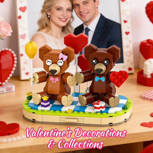 Sets 8+ (289pcs) aphpaio Valentines Brown Bear Building Toy for Lover, Art Love Collectible Home Wedding Decor, Cute