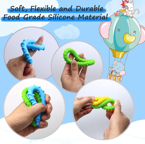 4 Pack, Flyaway Fidget Bracelet for Kids Chew Bracelet for Sensory Kids Toddler with Autism ADHD Anxiety Texture