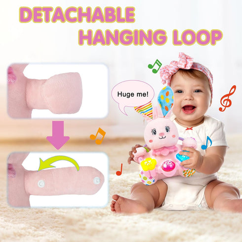 Ryotagift Crinkle,Tummy 0 3 6 9 12+ Baby Bilingual Musical Rabbit Stuffed Animals Toys,Infant Early Learning Toy