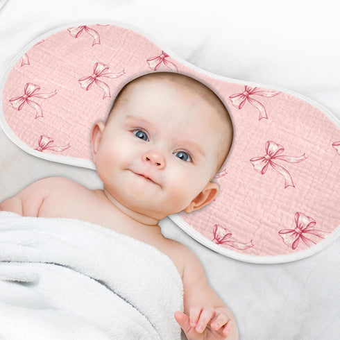 Qinllo 1 Pack 22x11 Inch Muslin Burp Cloths Pink Ribbon Bow Cotton Baby Burp Cloths Ultra Absorbent Soft Thick Burping