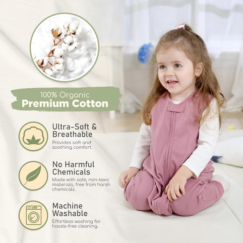 2T, 0.5 3-Pack Mama Cheetah Toddler Sleep Sack with Feet TOG Organic Cotton Baby Wearable Blankets with Legs, Baby