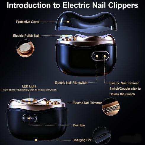 Vazpalas 3 in1 Trimmer Electric Nail Clipper, Baby Nail Electric, Smart Easy Nail Clipper with LED Light & Nail Clip