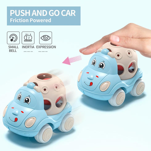 6-12 12-18 1 4 Pack 1-3 1yr 2yr Baby Car Toys for Months Year Old Girls- Rattle Push N Go Cars for Toddlers Years