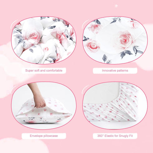 4 Set Set david's kids Piece Toddler Bedding - Soft Breathable Toddler Bedding for Girls, Includes Quilted Comforter