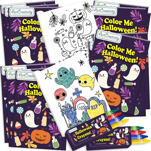 24 Pack 24 96 ArtCreativity Halloween Mini Coloring Book Kits for Kids Includes Small Coloring Books and Crayons